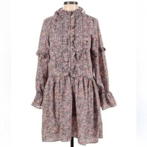 Walter Baker Prairie Ruffle Floral Long Sleeve Dress Grey Pink Size 0
